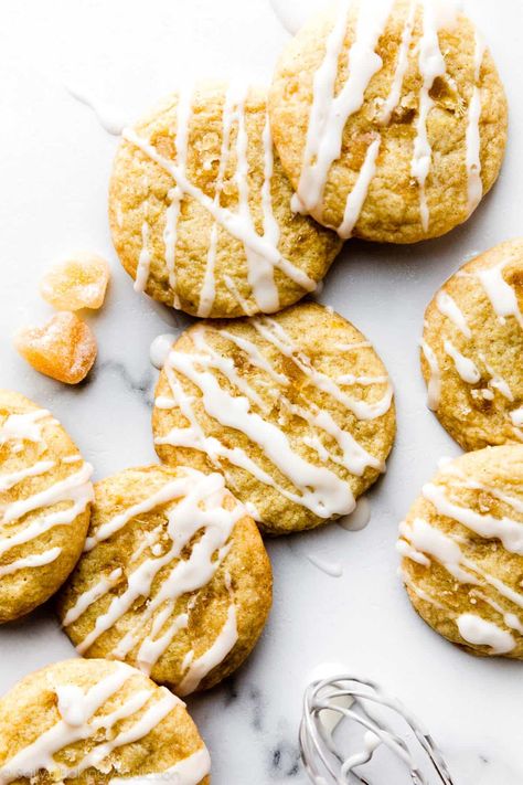 These soft-baked lemon ginger cookies are made with crystallized ginger, a little ground ginger and allspice, plus plenty of lemon zest. Spa Cookies, Cookies Easy Recipe, Cookies With Lemon, Drop Sugar Cookies, Lemon Frosting, Sally's Baking, Frozen Cookies, Cookies Easy, Lemon Coconut