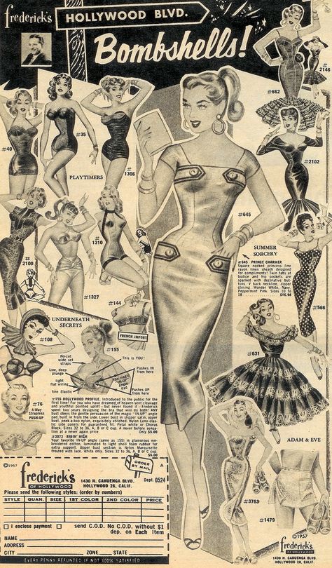 Hollywood Blvd. Bombshells 1957 | Frederick's of Hollywood A… | Flickr Patron Vintage, Lingerie Vintage, Robes Vintage, Rockabilly Style, Look Retro, Fredericks Of Hollywood, Va Va Voom, Old Ads, Moda Vintage