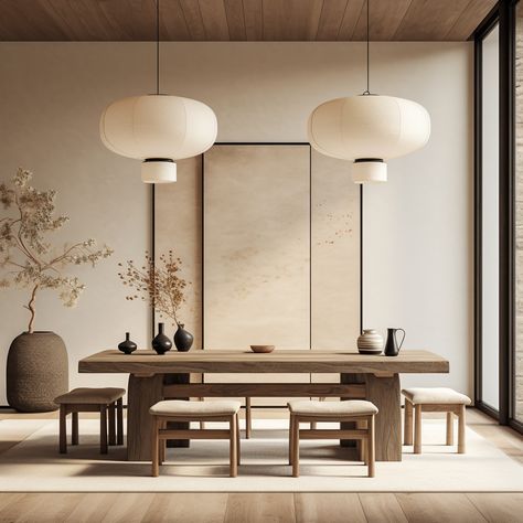 Japandi Dining Room, Japandi Interior Design, Zen Interiors, Japandi Interiors, Japanese Home Design, Japandi Living, Minimalist Dining Room, Dinning Room Design, Japandi Interior