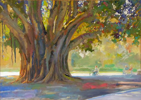 IN THE BANYAN SHADE by James Griffin Banyan Tree Painting, Banyan Tree Art, James Griffin, Indian Images, Tree Painting Canvas, Artwork Inspiration, Banyan Tree, Tree Quilt, Tree Trunks