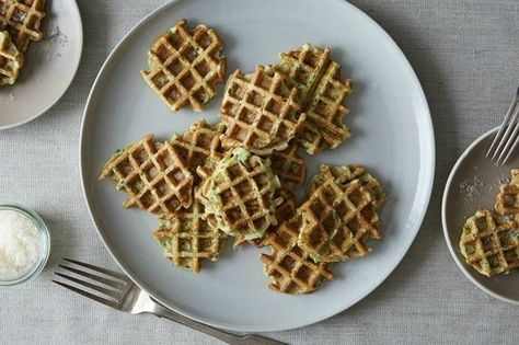 Waffled Zucchini-Parmesan Fritters, a recipe on Food52 Parmesan Waffles, Zucchini Waffles, Zucchini Parmesan, Waffle Maker Recipes, Parmesan Zucchini, Zucchini Fritters, Fritter Recipes, Waffle Iron, Zucchini Bread