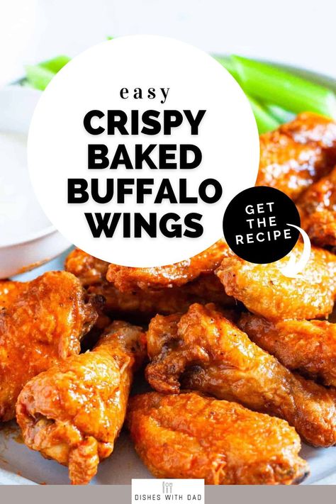 These crispy baked buffalo wings are a slightly healthier take on classic deep-fried buffalo wings, but with the addition of one key ingredient, they're every bit as crispy and delicious as fried wings. Deep Fried Wings, Fried Buffalo Wings, Crispy Buffalo Wings, Oven Chicken Wings, Baked Buffalo Wings, Fried Wings, Awesome Chicken, Deep Fried Recipes, Family Breakfast Recipes