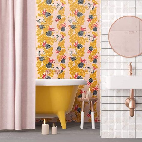 Gen Z Yellow and Millennial Pink: Trending Interior Color Combo - bathroom inspiration Powder Room Refresh, 70s Bathroom, Sweet Room, Interesting Furniture, Diy Tumblr, Animals Jungle, Yellow Bathroom, Interior Design Images, Beach Bathroom