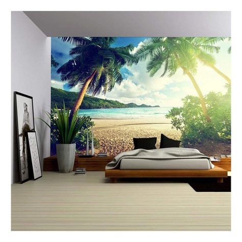 Free 2-day shipping. Buy wall26 - Sunset on the Beach Takamaka, Mahe Island, Seychelles - Removable Wall Mural | Self-adhesive Large Wallpaper - 66x96 inches at Walmart.com Tree Wallpaper Bedroom, Beach Wall Murals, Beach Mural, Palm Trees Wallpaper, California Palm Trees, Large Wall Murals, Large Wallpaper, Removable Wall Stickers, Removable Wall Murals