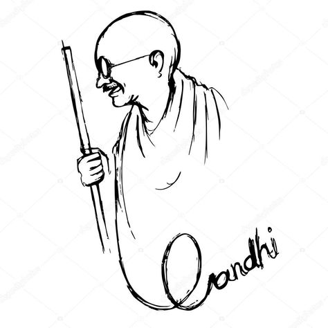 Gandhi Ji Illustration, Ghandi Jayanti Drawing, Gandi Ji Drawing, Gandhiji Drawing Easy, Gandhi Ji Drawing Easy, Gandhi Drawing Easy, Gandhiji Sketch Pencil, Gandhi Ji Sketch, Freedom Fighters Drawing