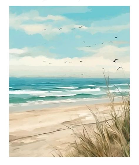 Beach Scene Acrylic Painting, Beach Oil Paintings On Canvas, Procreate Beach Tutorial, Landscape Paintings Beach, Seascape Paintings Beach Scenes, Painted Beach Scenes, Simple Beach Painting, Beach Watercolor Paintings, Ocean Scene Painting