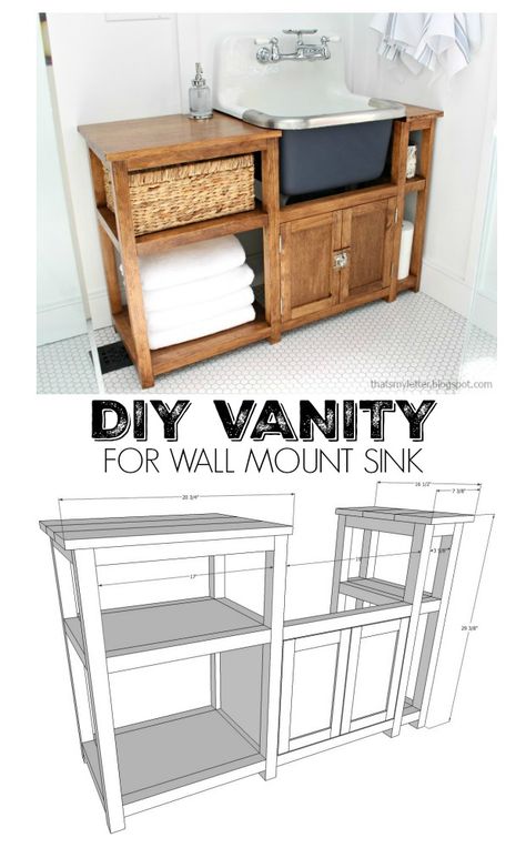 diy vanity for wall mounted sink Diy Bathroom Vanity, Wall Mount Sink, Bad Inspiration, Diy Vanity, Diy Bathroom Decor, Wood Vanity, Free Plans, Woodworking Tips, Diy Bathroom