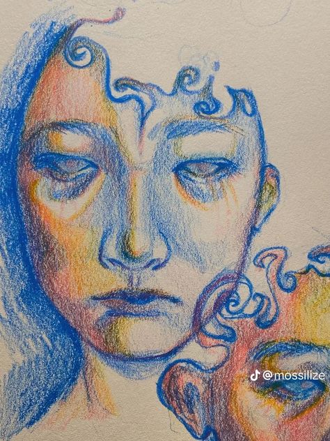 Blue Color Drawing, Alcohol Marker Drawings Aesthetic, Colorful Portrait Drawing, Drawing Ideas Color, Character With Glasses, Contrast Drawing, Have Inspiration, Sketchbook Art Journal, Art Diary