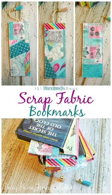 101 Handmade Days: Scrap Fabric Bookmarks Tutorial Pinboard Diy, Fabric Bookmarks, Diy Sy, Scrap Fabric Projects, Diy Bookmarks, Book Markers, Scrap Fabric, Small Sewing Projects, Hot Pad