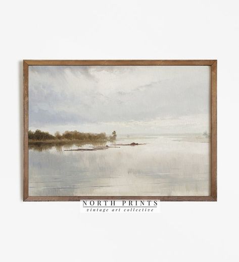 Muted Tonal River Painting Neutral Landscape Print - Etsy Australia North Prints, Neutral Landscape, Antique Farmhouse Decor, Gallery Wall Nursery, Farmhouse Paintings, River Painting, Country Landscaping, Vintage Landscape, Vintage Nature