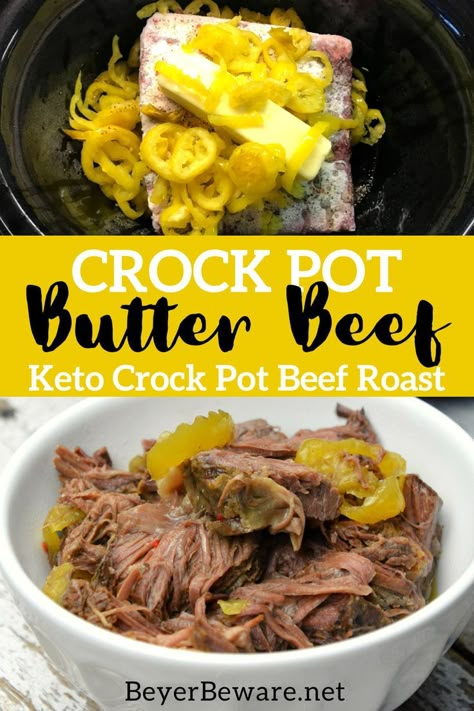 Beef Roast Crock Pot Recipes, Keto Beef Roast, Roast Crock Pot Recipes, Roast Crock Pot, Beef Roast Recipe, Butter Beef, Banana Pepper Rings, Beef Roast Crock Pot, Pot Butter