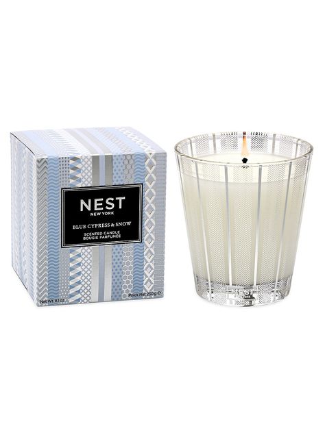 Shop Nest New York Blue Cypress & Snow Scented Candle | Saks Fifth Avenue Snow Candles, Blue Cypress, Wax Center, Classic Candles, Juniper Berry, Blue Candles, Mountain Retreat, Candle Diffuser, Promotional Gifts