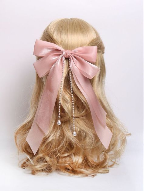 Soft Pink Accessories, Pink Aesthetic Accessories, Pink And White Accessories, Princess Hair Accessories, Pink Head Accessories, Head Assessories, Hairstyle With Bow Clip, Cute Head Accessories, Coquette Hair Accessories