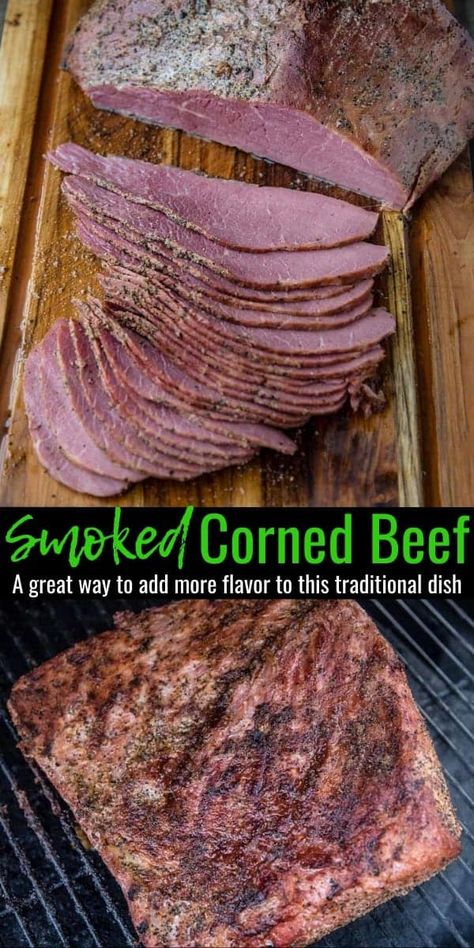 Corned Beef Traeger, Traeger Corned Beef Recipe, Smoked Corn Beef, Smokers Recipes, Smoked Corned Beef Brisket, Homemade Pastrami, Smoked Corned Beef, Pellet Smoker Recipes, Brisket Flat