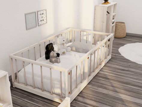 DIY Twin size Montessori floor bed - DIY projects plans Montessori Bed Diy Plans, Toddler Floor Bed Diy, Wood Patio Table, Diy Gym Equipment, Bed Frame Plans, Montessori Floor Bed, Wood Patio Chairs, Loft Bed Plans, Toddler Floor Bed