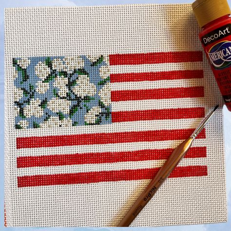 Evergreen Needlepoint Painting Needlepoint Canvas, Modern Needlepoint Patterns, Finished Needlepoint Projects, Chinoiserie Needlepoint, Needlepoint Gifts, Needlepoint Finishing Ideas, Preppy Needlepoint, Needle Point Patterns, Flag Cross Stitch Pattern