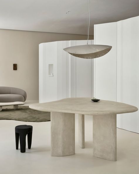 Cloud Table, 2022⁠ Wood, lime plaster⁠ H. 73 x W. 180 x D. 180 cm⁠ ⁠ Part of the 'Cloud' series by artists DEGLAN, the table is a reflection of the serene beauty found in the ever-changing landscapes of nature. Inspired by the ethereal allure of cloud formations and natural vistas, each piece boasts soft, flowing forms that exude an undeniable sense of tranquility.⁠ ⁠ Photo: @piet.albert.goethals⁠ ⁠ For more information and sales please contact the gallery: info@charlesburnand.com⁠ ⁠ #charles... Oversized Floor Lamp, Steel Pendant Light, Lime Plaster, Stainless Steel Countertops, Oak Panels, Modular Walls, Waiting Area, Retail Space, White Space