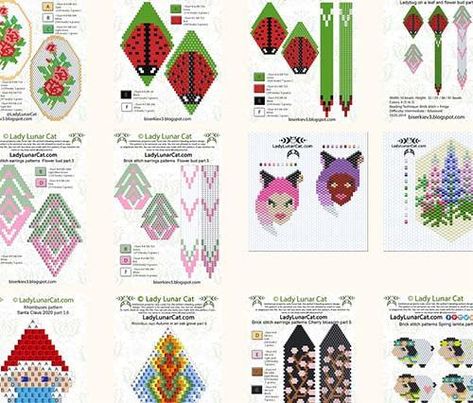 FREE collection of brick stitch beading patterns by Lady Lunar Cat – LadyLunarCat Free Seed Bead Patterns, Beading Patterns Free Tutorials, Brick Stitch Beading, Brick Stitch Pattern Earring, Brick Stitch Tutorial, Seed Bead Patterns Free, Seed Bead Art, Miyuki Beads Pattern, Seed Bead Jewelry Patterns