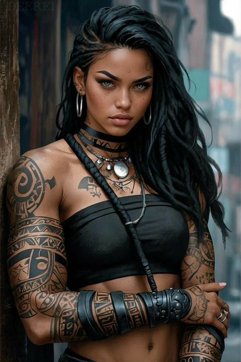 Black Female Warrior Art, Native Oc, Black Female Warrior, Tiktok Jewelry, Tattoo Character, Female Warrior Tattoo, Artwork Unique, Pinterest Art, Tattoed Women