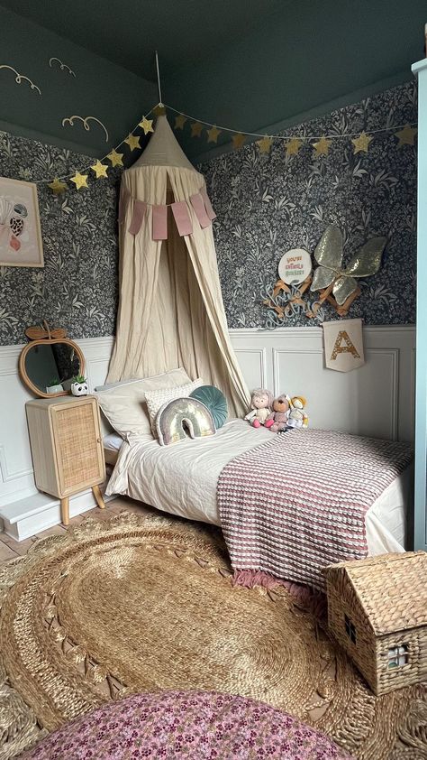 little_savage_life on Instagram: The girls room was such a mess it was actually easier to start again. And so calm is restored…in one room at least. #myrenostory… Fairytale Princess Bedroom, Moody Toddler Girl Room, Mauve Kids Bedroom, Magical Girls Bedroom, Whimsical Toddler Room, Fairytale Kids Room, Girls Whimsical Bedroom, Whimsical Toddler Girl Room, Whimsical Kids Bedroom