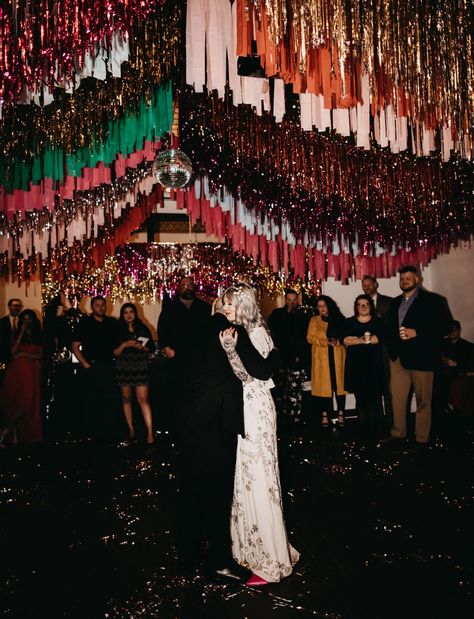 Have you ever wondered what it would be like to get married on Leap Day? Well this whimsical and unique day is perfect inspiration! From the sequin bridal gown and colorful bridesmaids dresses, to the disco balls, confetti and ceiling streamers, it's one big colorful party! Best part? The bride and groom tackled so many wedding DIY projects and pulled them all off! #gws #discowedding #greenweddingshoes #diywedding #whimsicalwedding #funwedding Asos Wedding, Disco Theme, Leap Day, Mismatched Bridesmaid Dresses, Bridesmaid Dress Colors, Disco Balls, Retro Wedding, Disco Party, Wedding Mood