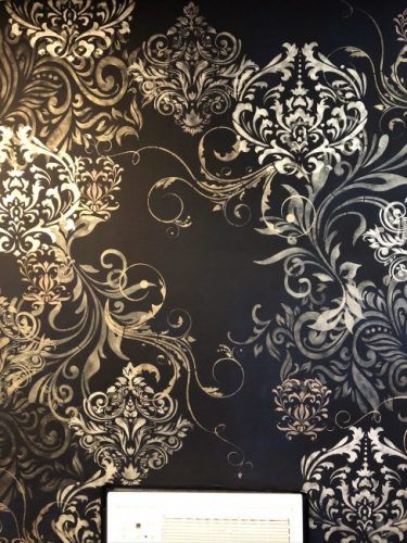 Gothic Accent Wall, Damask Stencil Patterns, Faux Finishes For Walls, Metallic Paint Colors, Damask Wall Stencils, 2024 Beach, Faux Wall, Stencil Graffiti, Faux Walls