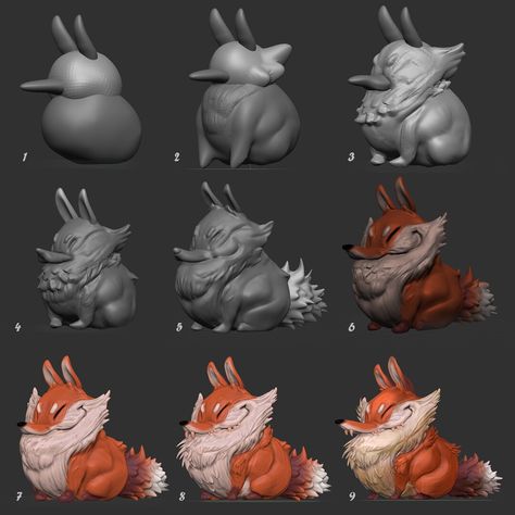 ArtStation - Fox Fox Creature Design, Fox Concept Art, Stylized Concept Art, Fox Creature, Fox Poses, 3d Creature, Nice Animals, Fox Sculpture, Deer Cartoon