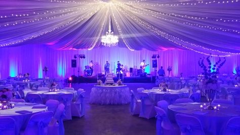 Shindigs  & Such  this is a fire department  garage we transformed. Quinceanera Hall Decorations, Xv Sign With Lights, Butterfly Venue Quince, Sweet 16 Banquet Hall, Quince Tiktoks, Quinceanera Banquet Hall, Debut Theme Ideas, Light Blue Quince, Butterfly Quinceanera Theme