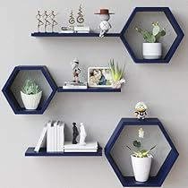 Honeycomb Shelves Decor, Hexagon Floating Shelves, Honeycomb Wall, Blue Honey, Floating Shelves Wall, Honeycomb Shelves, Shelves For Wall, Hexagon Shelves, Classy Bedroom