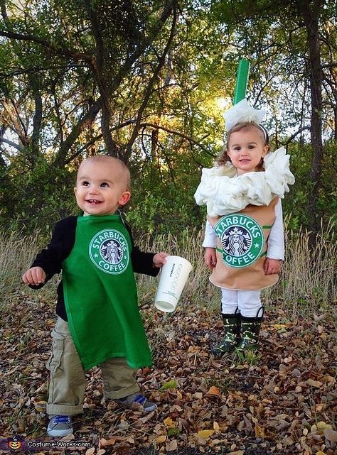 What could be cuter than combining your two true obsessions for an epic Halloween costume? Starbucks-inspired costumes are for kids of all ages. Starbucks Costumes, Starbucks Halloween Costume, Starbucks Costume, Diy Baby Costumes, Sibling Halloween Costumes, Epic Halloween Costumes, Clueless Halloween Costume, Twin Costumes, Sibling Costume