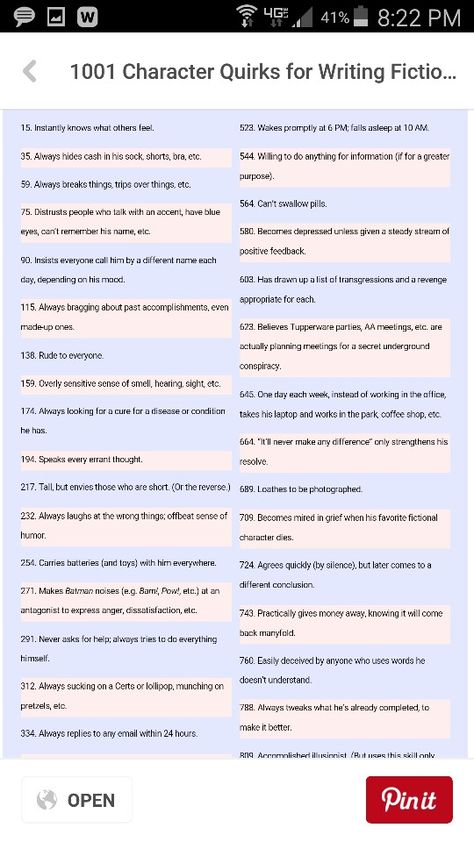 Character Personality Template, Distinguishing Marks For Characters, Peculiarities For Characters, Developing Characters In Writing, Character Quirks Writing, Random Character Quirks, Character Fears List, Quirks For Characters, Quirks To Give Your Characters