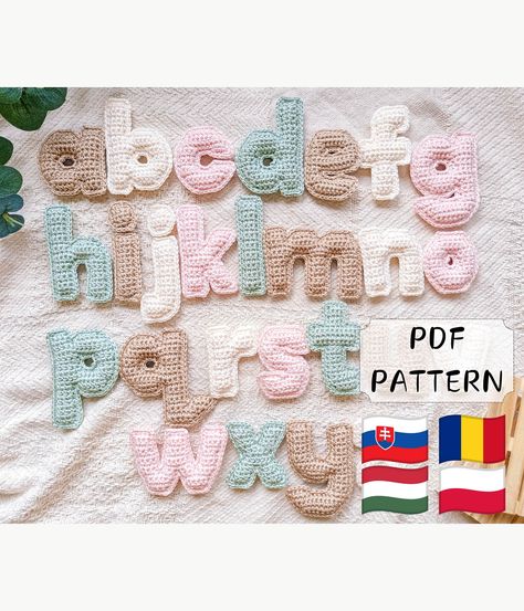 PLEASE NOTE, THAT THIS IS A DIGITAL PDF CROCHET PATTERN ONLY, NOT A PHYSICAL ITEM ON PHOTOS! Instant download of the file, immediately after purchase. With this pattern you will be able to crochet your own ALPHABET - Lowercase letters from a to z.  BONUS: This alphabet tutorial also contains the symbols   .  '  ˇ   so you will be able to crochet letters from other alphabets like ä, ě, í, ô, ù etc. Letters from this crochet pattern can be used for various children's room decorations, stroller decorations, holiday banners, keychains, and whatever you can think of, there are no limits to creativity. A whole alphabet set is a fun way how children can get to know letters and colors, it's great for them to play and learn, so the process of learning doesn't have to be boring anymore. SKILL LEVEL: Crochet Name, Letters Tutorial, Big Decorations, Crochet Alphabet, Crochet Letters, Letters Pattern, Holiday Banner, Cute Pillows, Room Decorations