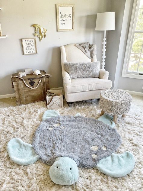 Sea Turtle Rug Claraloo Ocean Nursery Decor | Etsy Ocean Baby Rooms, Turtle Nursery, Ocean Nursery Decor, Ocean Themed Nursery, Sea Nursery, Baby Nursery Inspiration, Baby Room Themes, Ocean Nursery, Girl Nursery Room