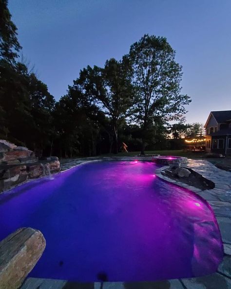 Backyard Pool Landscaping Designs, Colored Pools, Pool Lighting Ideas, Shifting Motivation, Led Pool, Led Pool Lighting, Big Pools, Pool Colors, Gunite Pool