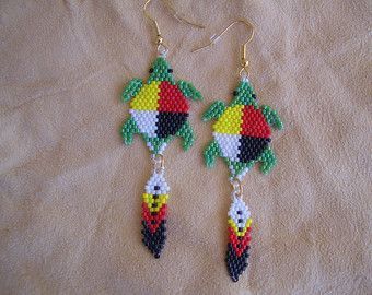 Mmiw Beadwork, Native Medicine, Eagle Pattern, Brick Stitch Patterns, Seed Beads Earrings, 4 Directions, Native Beading Patterns, Earrings Feather, Native Crafts