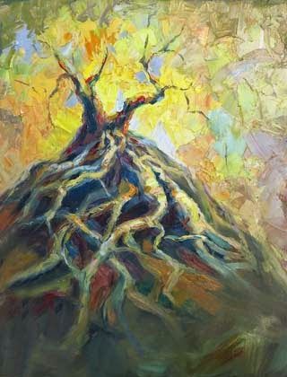 Niki Gulley » “Deep Roots” New Textured Oil Painting by Texas Artist Niki Gulley Oak Tree Painting, Art Terminology, Aspen Trees Painting, Live Oak Tree, Blending Colored Pencils, Pine Tree Tattoo, Milwaukee Art Museum, Art Assignments, Textured Oil Painting