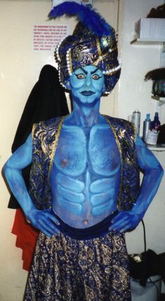 makeup for aladdin's genie - Google Search Aladdin Genie Costume, Aladdin Play, Bollywood Dance Costumes, Aladdin Musical, Aladdin Jr, Theater Makeup, Genie Costume, Arabian Nights Theme, Aladdin Costume