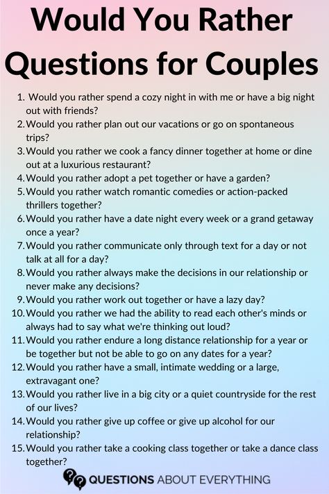 would you rather questions for couples Would You Rather Questions For Couples, Would U Rather Questions, Games Over Text, Best Would You Rather, Date Gift Ideas, Date Night Questions, Date Questions, Questions To Ask Your Partner, Would U Rather