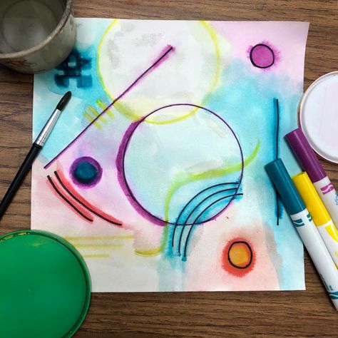 Art from Chaos: Kandinsky Marker Paintings Kandinsky Art Lesson Middle School, Kindergarten Art Docent, September Art Lessons Elementary, Kandinsky Art Projects For Kids, Wassily Kandinsky For Kids, Kandinsky Art Lesson, Montessori Art Activities, Kandinsky Art For Kids, Kandinsky For Kids