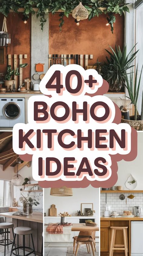 40+ Extraordinary Bohemian Kitchen Ideas for Your Forever Home Boho Backsplash Kitchen White Cabinets, Boho Decor Above Kitchen Cabinets, Small Kitchen Eclectic, Urban Cottage Decor, Bohemian Chic Kitchen, Kitchen Ideas Boho Chic, Boho Bungalow Decor, Boho Backsplash Ideas, Boho Decor On A Budget