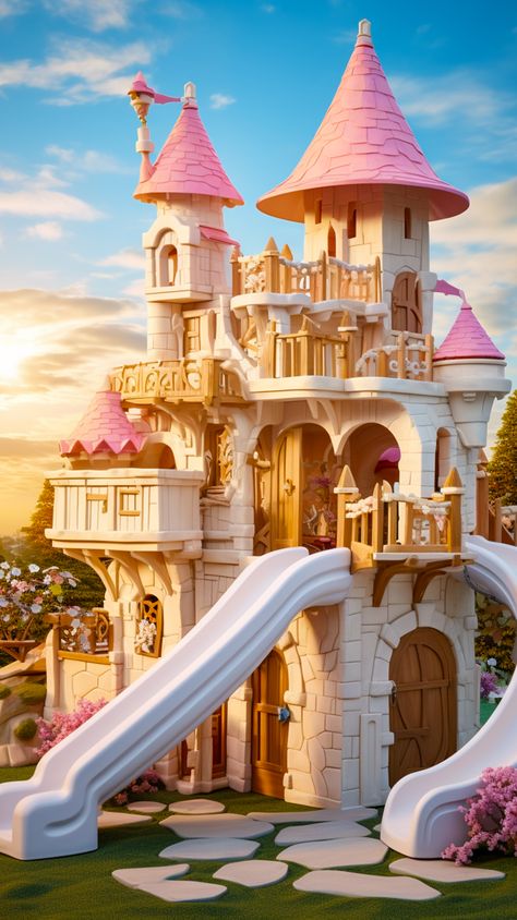 Craft an enchanted sanctuary where your little princess can rule her rustic realm. Embrace DIY, let imagination guide, and design a playhouse that's an outside marvel for every kid's fairytale dreams. Princess Playhouse Outdoor, Fairytale Playhouse, Kids Playset Outdoor, Diy Outdoor Playhouse, Outdoor Playhouse Ideas, Princess Playhouse, Luxury Playhouses, Treehouse Ideas, Playhouse Ideas