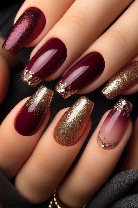 #nail design #nail inspo #elegant nails #nails #prom nails #trendy nails #minimalist nails #cool nail inspo #french tips #nude nail designs #ongle tendance ete 2024 #summer nails #coffin nails designs #coffin nails #grad nails #summer toe nails #spring nails #nail ideas #nails acrylic #nail designs #beachy nails #nagels #nägel inspiration #bored panda coin #bored panda #summer acrylic nails #simple summer nails #holiday nails #4th of July nails #beach nails #summer nails 2024 Bold Nail Art Designs, Red Gold Manicure, Gold Polish Nails, Red Dramatic Acrylic Nails, Red Gold Glitter Nails, Red Gel Polish Nail Designs, Red Nails With Gold Tips, Red Gold Nail Art, Red And Gold Chrome Nails