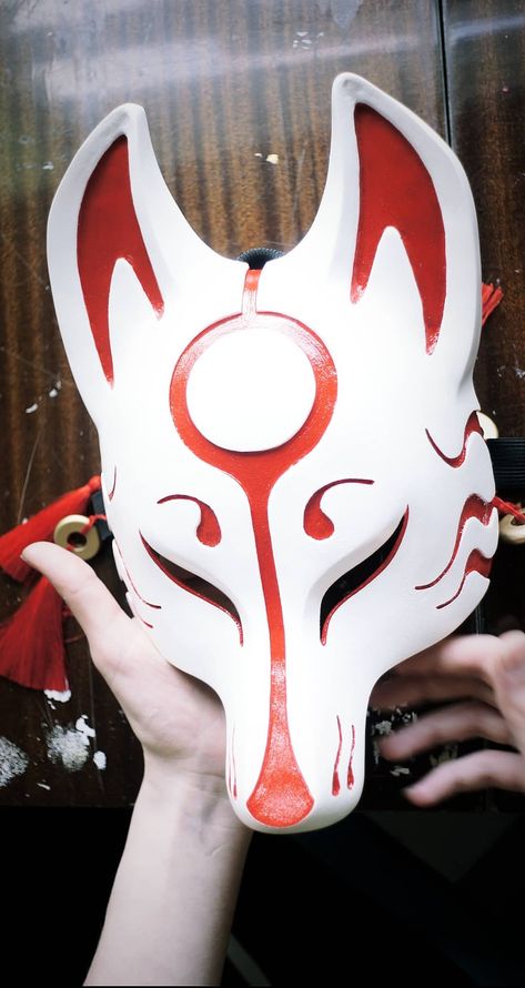 Kitsune - @handmade_masks Fox Mask Template, Japanese Fox Mask, Japanese Fox, Mask Aesthetic, Kitsune Mask, Japanese Mask, Fox Mask, Mask Template, Cool Masks