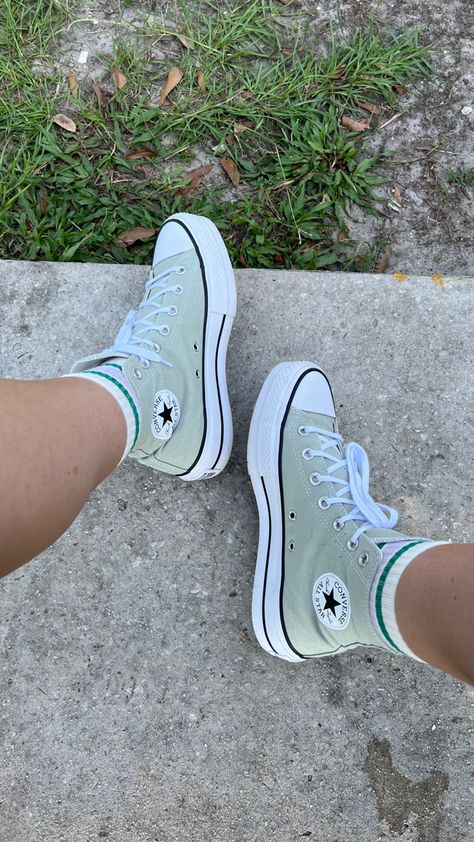 sage green Sage Converse, Sage Green Converse, Green Converse Outfit, Cute Converse Shoes, Cute Converse, Platform Converse, Fashion Top Outfits, Green Converse, Green Sneakers