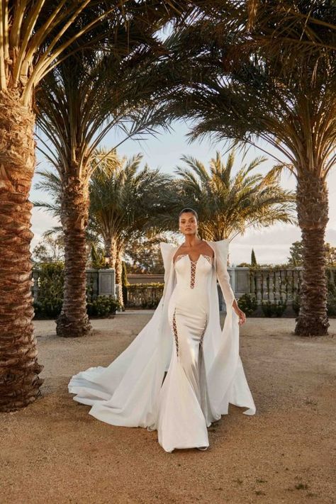 Silk Tulle Wedding Dress, Slim Gown, Wedding Dress With Cape, Embroidered Lace Wedding Dress, Fitted Lace Wedding Dress, Draped Wedding Dress, Silk Wedding Gown, Column Wedding Dress, Dress With Cape