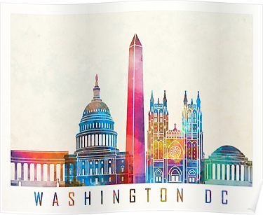 Washington Dc Landmarks, Washington Dc Monuments, Dc Skyline, Washington Dc Skyline, Dc Monuments, Watercolor Poster, Grand Art, Fine Arts Posters, Wood Bars