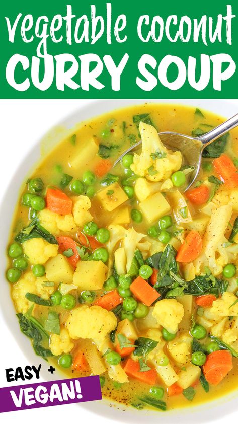 Coconut Curry Vegetable Soup (Vegan!) | The Garden Grazer Curry Vegetable Soup, Vegetable Curry Soup, Vegetable Soup Vegan, Vegan Coconut Curry, Vegetable Soup Recipes Healthy, Vegetarian Inspiration, Garden Grazer, Chili Stew, Pescatarian Meals