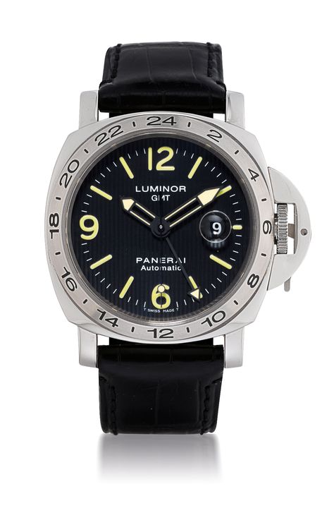 PANERAI, LUMINOR GMT OCEAN CHRONOMETER, REF. PAM 00029 STAINLESS STEEL AUTOMATIC DUAL TIME WRISTWATCH WITH DATE DISPLAY, LIMITED EDITION OF 1500 | NO. 0930/1500, CIRCA 1998 | date, dual time | Christie's Panerai Luminor Gmt, Panerai Luminor, Smartwatch, Limited Editions, Clean Lines, Smart Watch, Wrist Watch, Cool Designs, Limited Edition