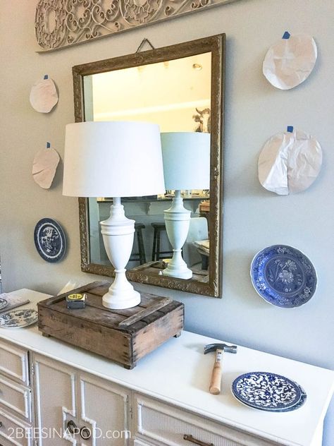 How to Hang Plates on a Wall - And Make it Look Good - 2 Bees in a Pod Plates On A Wall, Plate Hangers, Blue White Decor, Mirror Plates, Picture Hook, How To Hang, Simple Pictures, China Plates, Dining Room Walls