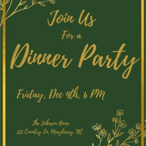 Make your guests feel welcome with this elegant green and gold dinner party invitation template, perfect for holiday gatherings. Easy to customize and print! Link in bio Green And Gold Dinner Party, Gold Dinner Party, Dinner Party Invitations, Elegant Dinner Party, Elegant Dinner, Party Invite Template, Holiday Gathering, Invitation Design, Green And Gold